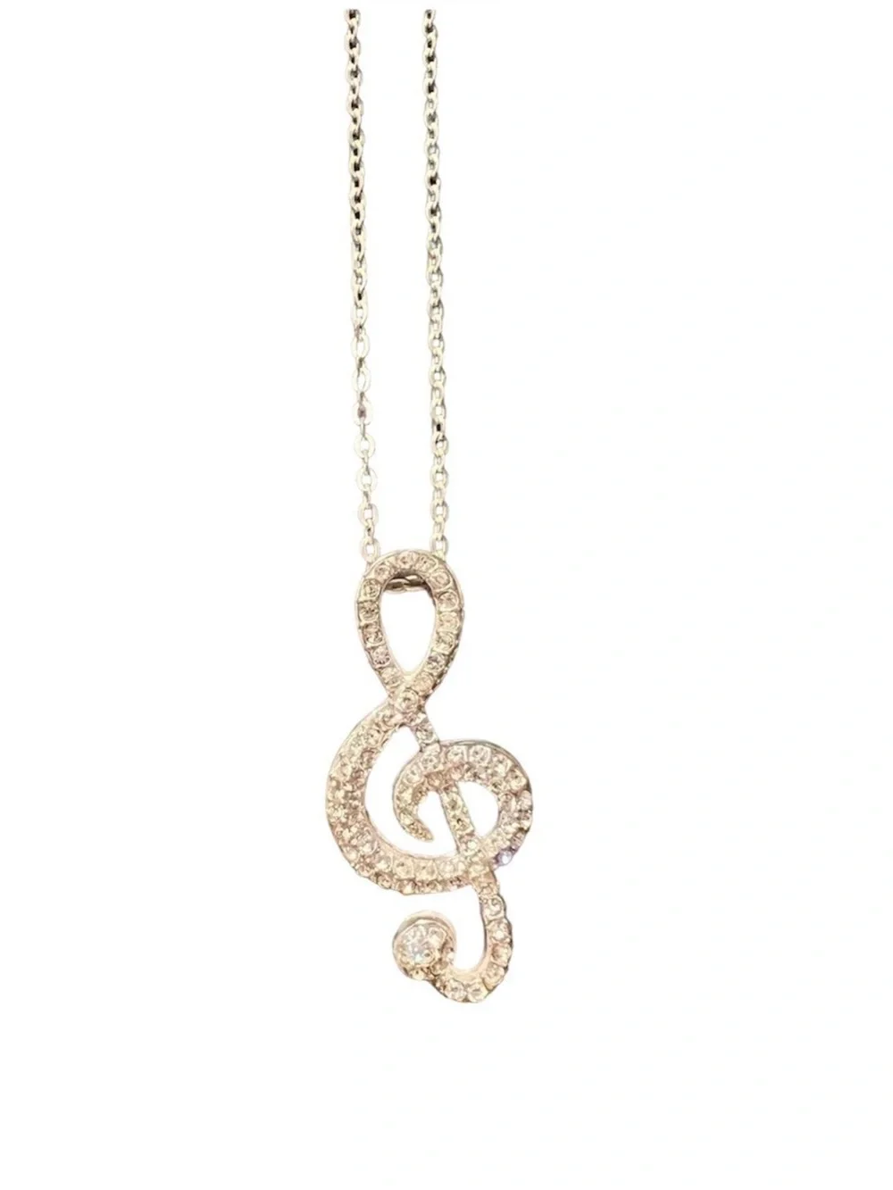 Rhinestone Treble Clef Pendant Necklace - Gold